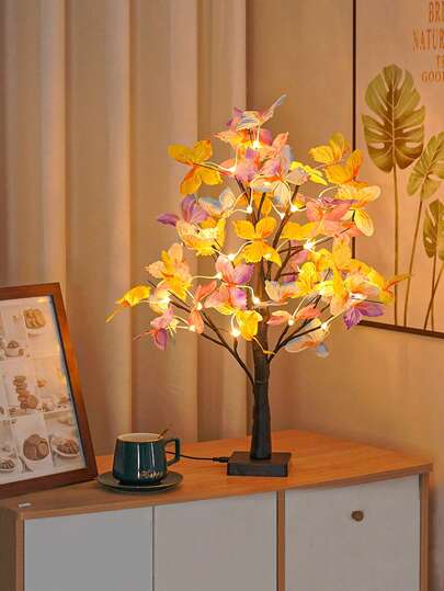 1入組LED彩蝶樹造型燈飾，USB/電池供電，裝飾藝術燈，適用於節日，非常適用於浪漫婚禮、情人節和聖誕節，多功能臥室和派對裝飾
