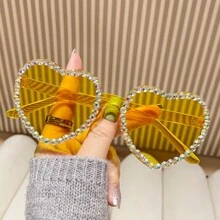 Floral Heart-Shaped Frameless Rhinestone Embedded Jelly Color Heart-Shaped Fashion Glasses, Princess Styledy - Multicolor - View 15