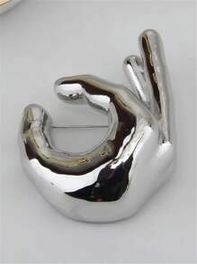 European And American Style Clothing Accessory Metal 'OK' Hand Sign Brooch Pin Unique Badge For Men And Women - Gold - View 10