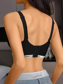 Sujetador simple, delgado y cómodo, sin aros, con efecto push-up, con hebilla lateral, que previene el pandeo, de cobertura total sin costuras, ropa interior deportiva - Negro - Ver 3