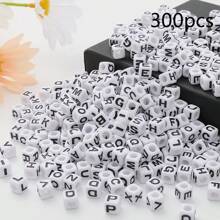 100pcs/300pcs/500pcs/700pcs Loose White Square Acrylic Letter Beads, 6x6mm, With Black Letters A-Z, For Jewelry Making And DIY Bracelets, Necklaces, Keychains