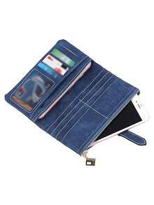 Women Wallet Women Long Wallet for PU Matte Card Holder Lady Leather Suede Retro Coin Purse Female Wallet Handbag - Azul - Ver 4
