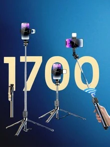 Suporte De Tripé Sem Fio Bluetooth Selfie Stick 1.7M Com Remoto Anti-Vibração - Preto - Visão 2