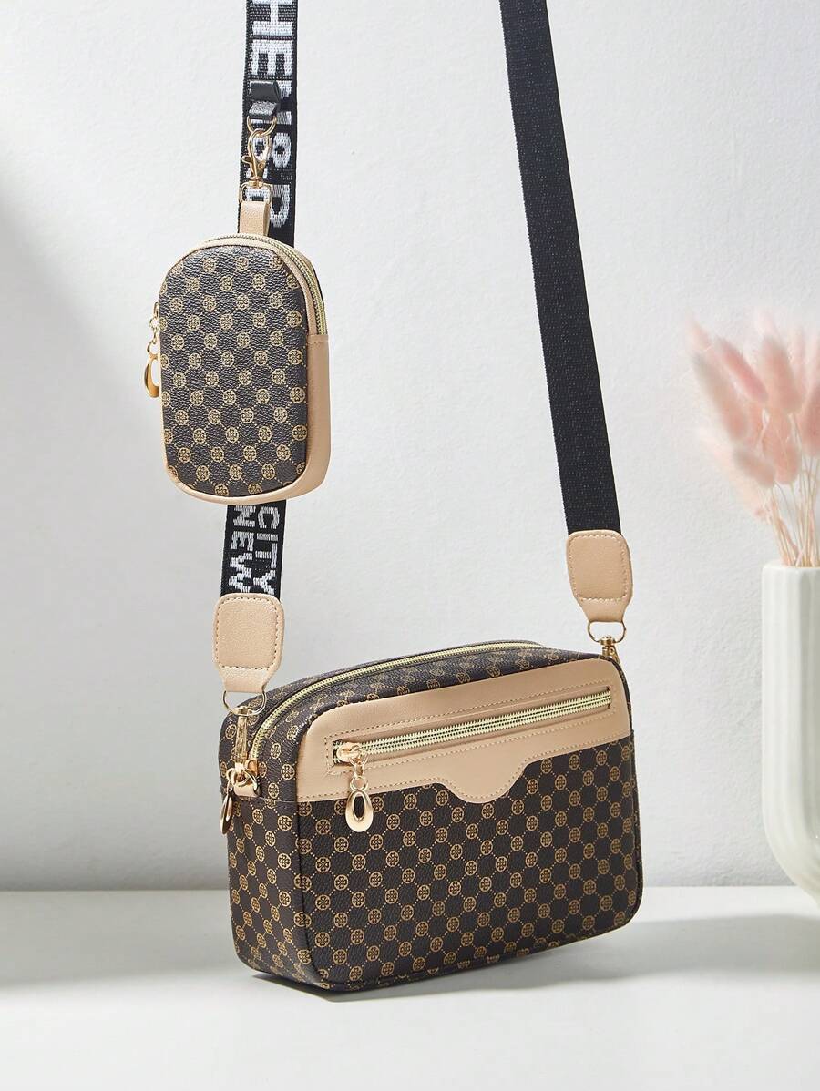 Women Small Square Shoulder Bag, Crossbody Bag With Printed Pattern & Contrast Color, Mini Purse - Multicolor - View 1