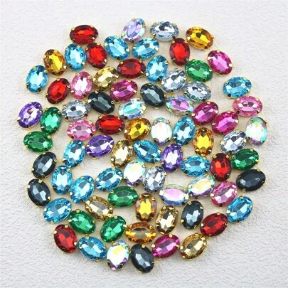 50入組彩色卵形爪形鑲嵌南京金黃色平面閃亮珠子修邊縫上珠子,用於衣物裝飾