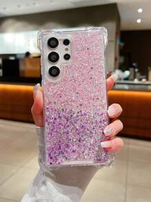 Glitter Gradient Four-Corner Anti-Drop Phone Case Compatible With Samsung S24 Ultra/S23U, Compatible With A55/A35/A15 - Pink Purple - View 4