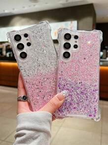 Glitter Gradient Four-Corner Anti-Drop Phone Case Compatible With Samsung S24 Ultra/S23U, Compatible With A55/A35/A15 - Pink Purple - View 2