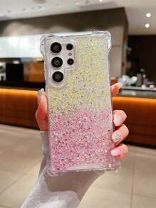 Glitter Gradient Four-Corner Anti-Drop Phone Case Compatible With Samsung S24 Ultra/S23U, Compatible With A55/A35/A15 - Pink Purple - View 5
