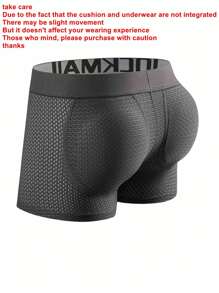 JOCKMAIL 男士長款網眼臀部提升平角褲帶海綿墊，提升臀部和假臀部 - 灰色 - 查看 2