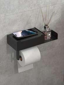 1pc Bathroom Toilet Paper Holder With Shelf, Mobile Phone Storage Rack, Wall-Mounted Tissue Dispenser, Modern Design, Suitable For Home Or Hotel Use, Bathroom Accessory
