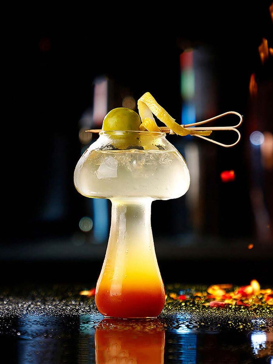 1入創意蘑菇狀煙燻雞尾酒玻璃杯，適用於分子美食和酒吧，採用高硼硅玻璃製成，章魚杯水母杯雞尾酒玻璃杯 - 白色 - 查看 1