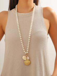 1pc Fashionable Pearl Shell Seaside Style Beaded Necklace, Suitable For Daily Wear - Multicolor - View 1