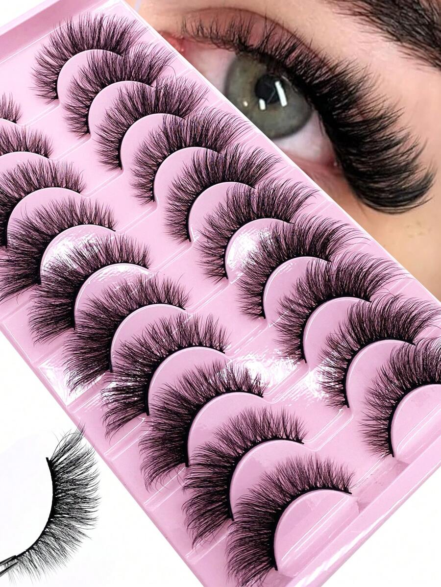 10pairs/Set Soft Fluffy Curly Cat Eye 3D Faux Mink Eyelashes, Handmade Natural False Eyelashes For Makeup, Thick Style Strip Lashes, Lashes, Eyelashes, Fake Lashes - Cat Eye Lashes - View 1