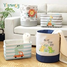 Yiuswoy 1 coș de depozitare pliabil cu imprimeu animal - design dinozaur, leu și girafă, cutie de depozitare din material textil îngroșat pentru haine, jucării și articole de uz casnic, decorațiuni interioare - Multicolor - Vizualizare 12