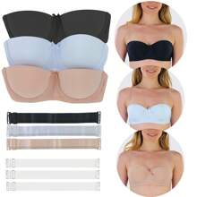Women's Padded V-Neck Convertible Strap Push Up Bras - Clear Convertible Straps - Black - View 5