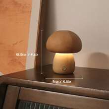 Lámpara de mesa USB con interruptor táctil de luz nocturna de setas de madera, de nogal y madera de haya cálida y atenuable, ideal para habitación o mesilla de noche