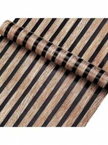 壁紙剝離和貼木格紋條紋自粘壁紙人造木材接觸紙木條自粘式壁紙pvc乙烯基膜可拆卸防水裝飾 - 黑色 - 查看 12