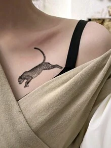 1入組防水、耐汗臨時豹紋刺青貼紙，男女皆宜，一次性使用 - 黑色 - 查看 2