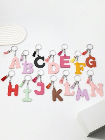 New Handmade PU Leather Multicolor Tassel Keychain With 26 English Letters, Colorful Leather Single Letter Keychain As Creative Festival Gifts, Souvenirs, And Presents For Friends, Creative Gift For Girlfriend, Festival Gift, Keyring For Cellphone And Car Keys, School Car Accessories Bag Charm