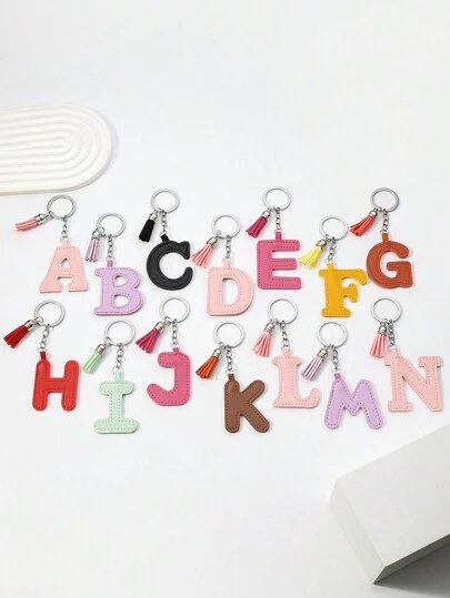 全新手工 PU 皮革多色流苏钥匙扣，带 26 个英文字母，彩色皮革单字母钥匙扣，可作为创意节日礼物、纪念品和送给朋友的礼物，送给女朋友的创意礼物，节日礼物，手机和汽车钥匙扣，学校汽车配件包饰可爱哥特 Y2k