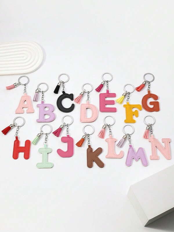 New Handmade PU Leather Multicolor Tassel Keychain With 26 English Letters, Colorful Leather Single Letter Keychain As Creative Festival Gifts, Souvenirs, And Presents For Friends, Creative Gift For Girlfriend, Festival Gift, Keyring For Cellphone And Car Keys, School Car Accessories Bag Charm