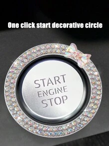 1pc One Click Start Decorative Ring Car Double Row Bow Crystal Ignition Ring Ignition Switch Button Decoration Car Interior Decoration - Multicolor - View 1