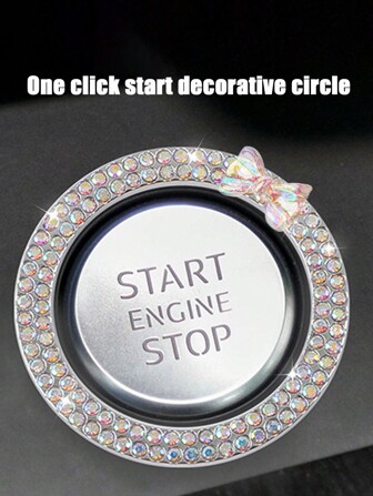 1入組一鍵啟動裝飾環汽車雙排蝴蝶結水晶點火環點火開關裝飾汽車內飾
