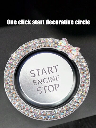 1入組一鍵啟動裝飾環汽車雙排蝴蝶結水晶點火環點火開關裝飾汽車內飾