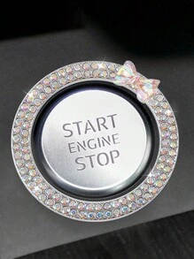 1pc One Click Start Decorative Ring Car Double Row Bow Crystal Ignition Ring Ignition Switch Button Decoration Car Interior Decoration - Multicolor - View 5