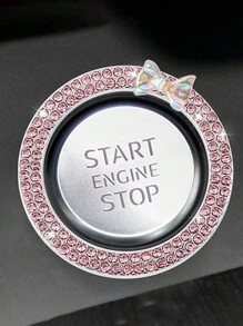 1pc One Click Start Decorative Ring Car Double Row Bow Crystal Ignition Ring Ignition Switch Button Decoration Car Interior Decoration - Multicolor - View 7