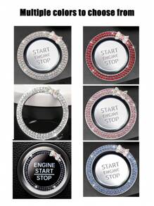 1pc One Click Start Decorative Ring Car Double Row Bow Crystal Ignition Ring Ignition Switch Button Decoration Car Interior Decoration - Multicolor - View 2