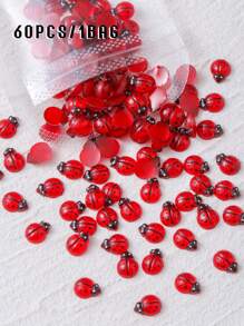 60pcs 3D Odorless Colorful Red Beetle Rhinestone Resin Decals Nail Art Rhinestones For DIY Wedding Crafts Kawaii Flatback Cartoon Insects Suitable For Luxury Nail Art, Crafts And Jewelry Accessories Rhinestone Decorations DIY Accessories Supplies Nail Charms Nail Supplies Nail Gems Four Seasons Styles