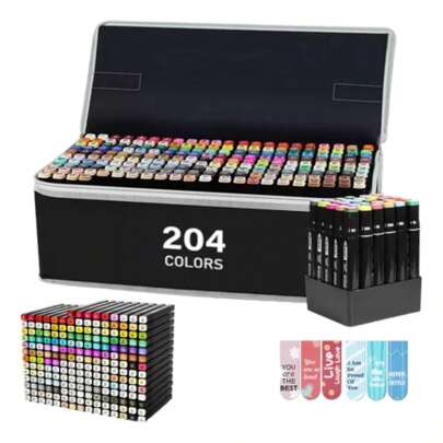 Plumones Doble Punta Tipo Pincel de 48/60/80/ 120/ 168/ 204/262 piezas, Estuche de Plumones para Colorear, Plumones Base de Alcohol Doble Punta, Ideal Para Colorear, Trabajos de Escuela o Pasatiempos