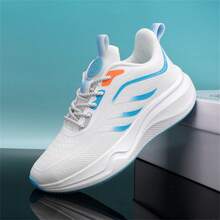 男士夏季跑步鞋，透氣網眼新款休閑輕量運動鞋 - 白色 - 查看 5