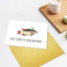 Tarjeta de cumpleaños divertida con juego de palabras para amigos, tarjeta de cumpleaños de carpa de pesca para él/ella, tarjeta de cumpleaños humorística de pesca, ¡Santo pez, es tu cumpleaños! - Multicolor - Ver 5
