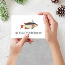 Tarjeta de cumpleaños divertida con juego de palabras para amigos, tarjeta de cumpleaños de carpa de pesca para él/ella, tarjeta de cumpleaños humorística de pesca, ¡Santo pez, es tu cumpleaños! - Multicolor - Ver 4