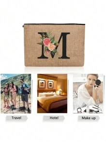 1 Original Floral Print Linen Zipper Bag, Coin Purse Cosmetic Bag, Travel Organizer: Perfect For Outdoor Beauty! This Is A Gift For Women, Mother, Teacher, Friend, Valentine's Day Gift, Student, Suitable For Women, Daily Use, Birthday, Vacation, Beach, Travel, Commute, Business, Picnic, Camping, Daily Storage Makeup Bag Makeup Bags Makeup Organizer Make Up Organizer Makeup Storage Makeup Pouch Make Up Pouch