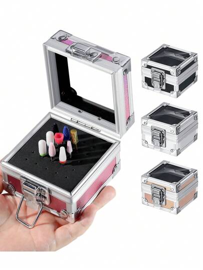 25孔美甲钻头收纳盒空金属盒美甲钻展示架美甲配件用品