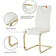 Sumdeal 63 英寸现代人造大理石餐厅餐桌套装，适合 6 人、7 件长方形餐桌套装和 6 把 PU 皮革软垫椅子，白色桌子和套装，家具 - 白桌6把金腿白椅 - 查看 6