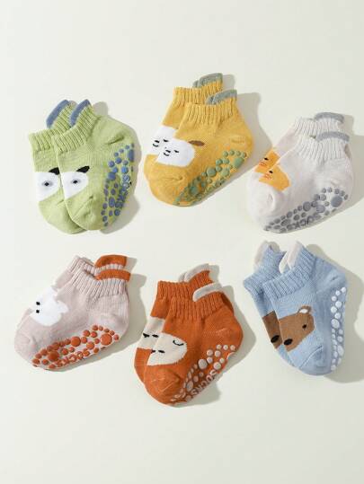 6 Pairs Spring And Autumn Cartoon Anti-Slip Baby Learning To Walk Boat Socks