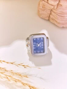 1入優雅石英花戒指手錶，鑲有鑽石，可調節大小的女士時尚飾品，適用於日常佩戴和送禮