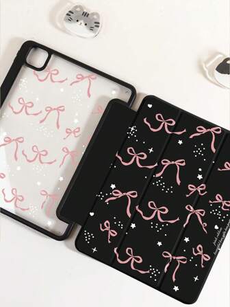 1st vackert rosa pilbåge dubbelmålad akryl genomskinlig kristallbaksida, fallsäkert skyddsfodral, stöd för sömn och väckning, kompatibel med iPad och Huawei