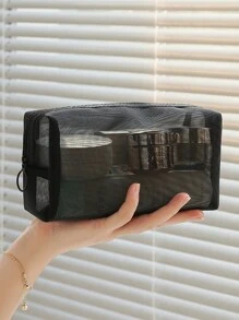 1pc Portable Mesh Makeup Bag, Modern Polyamide Multi-Function Makeup Storage Bag For Home,Boho Vibes,For Holiday Beach, Bathroom Collection, Bedroom Collection, Large Capacity