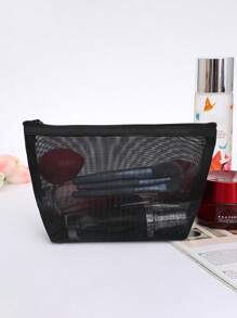 1pc Portable Mesh Makeup Bag, Modern Polyamide Multi-Function Makeup Storage Bag For Home,Boho Vibes,For Holiday Beach, Bathroom Collection, Bedroom Collection, Large Capacity