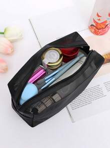 1pc Portable Mesh Makeup Bag, Modern Polyamide Multi-Function Makeup Storage Bag For Home,Boho Vibes,For Holiday Beach, Bathroom Collection, Bedroom Collection, Large Capacity