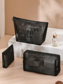 1pc Portable Mesh Makeup Bag, Modern Polyamide Multi-Function Makeup Storage Bag For Home,Boho Vibes,For Holiday Beach, Bathroom Collection, Bedroom Collection, Large Capacity