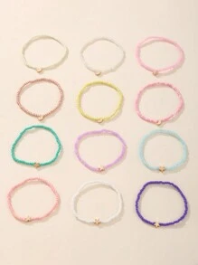 4pcs/Set Girls' Star & Moon Beaded Ankle Bracelets Set