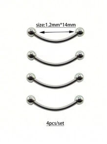 4pcs/Set 1.2mm Diameter Stainless Steel Tongue Piercing Jewelry, Curved Barbell Piercing For Tongue, Lip And Eyebrow, Banana Bells Suitable For Daily Wear
