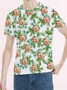 Valentine's Day Customized Tropical Flower Hawaiian T-Shirt Facefor Men Personalized BF Wife Photo MenAloha Beach Fruit Flower T-Shirt 1pc
