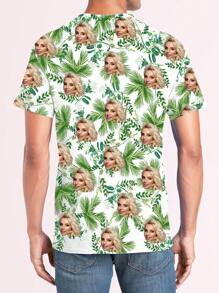 Valentine's Day Customized Tropical Flower Hawaiian T-Shirt Facefor Men Personalized BF Wife Photo MenAloha Beach Fruit Flower T-Shirt 1pc